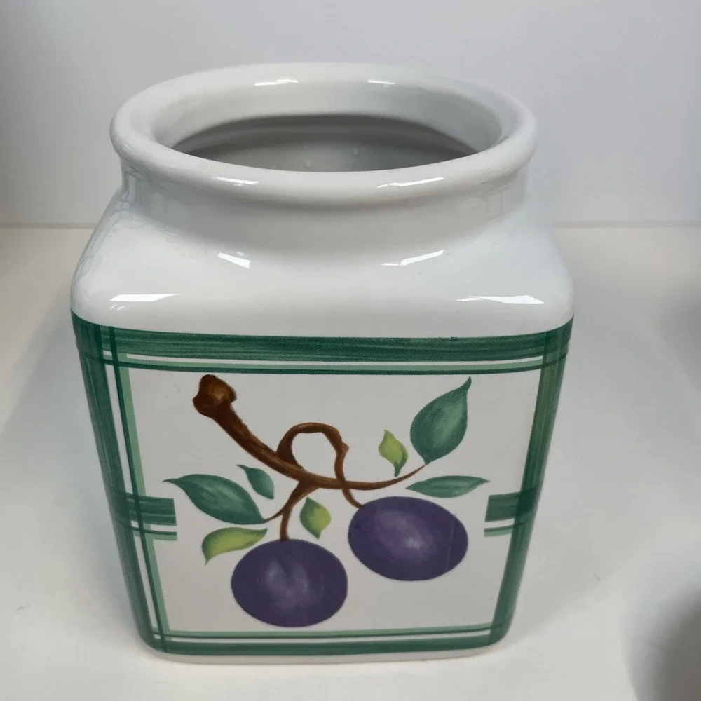 LILLIAN VERNON Fruit Canister Set 4 With Lids Grapes Cherries Lemon Strawberry